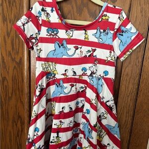 Dr. Seuss Print Red and White Striped Dress